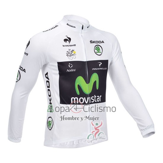 Movistar Lider Ropa Ciclismo Culotte Largo 2013 Hombre Mangas Largas Blanco